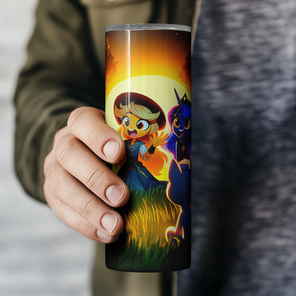 Printable PNG wrap for 20oz tumblers with magical campfire storytelling under the trees.