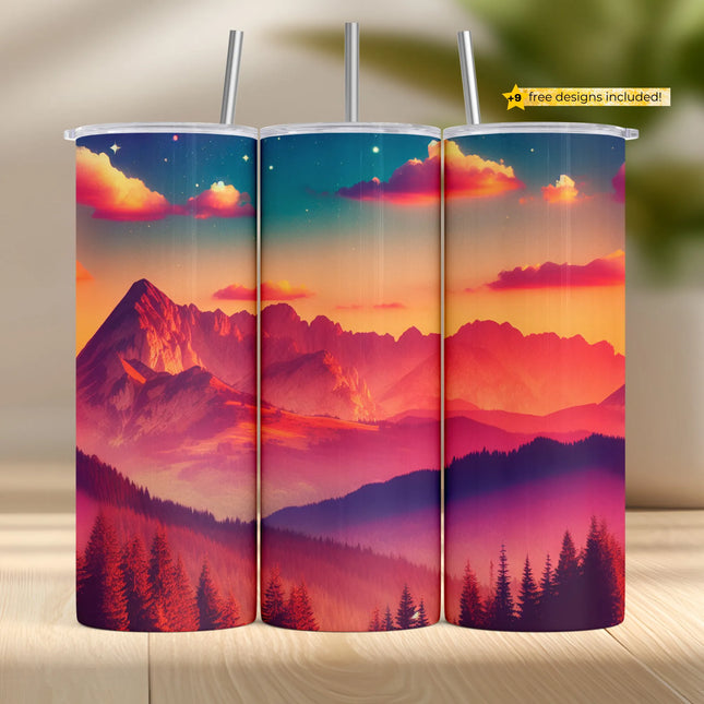 three travel mugs sitting on top of a wooden table