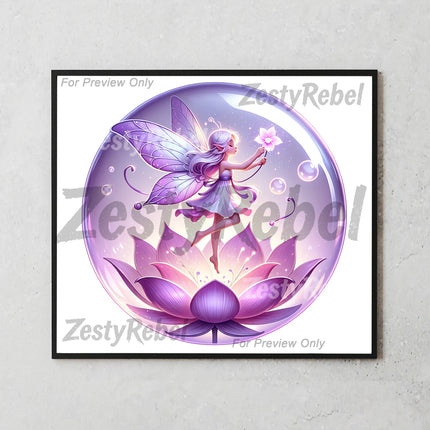 Ethereal fairy tumbler wrap PNG with soft purple hues and magical sparkles.