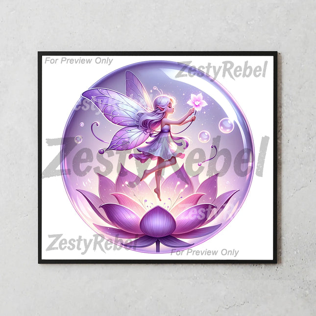 Ethereal fairy tumbler wrap PNG with soft purple hues and magical sparkles.