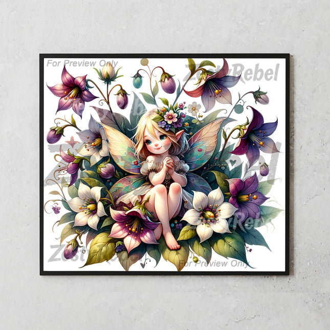 Best tumbler png for wall art and print on demand – enchanted fairy with flowers and pastel leaves