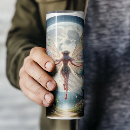 Sublimation wrap featuring fairy flying above snowy flowers and moon.