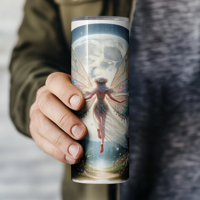 Sublimation wrap featuring fairy flying above snowy flowers and moon.