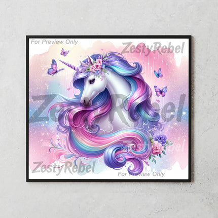 Enchanting unicorn PNG wrap featuring magical butterflies and soft florals for crafting.