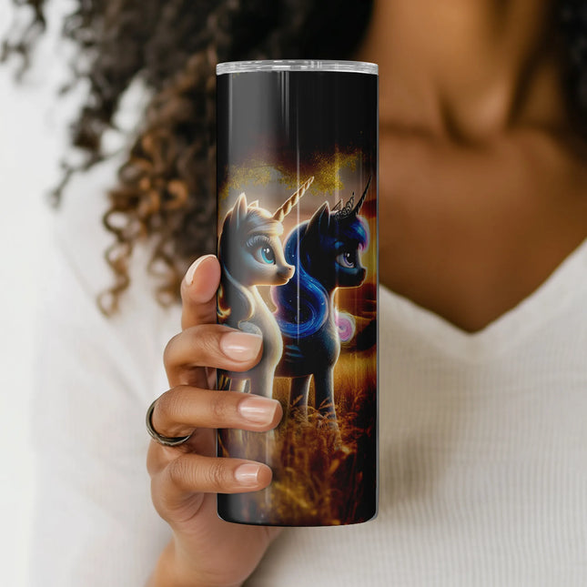 Unicorn-themed wrap for POD and tumbler crafting – features serene meadow, flowing manes, and twilight magic.
