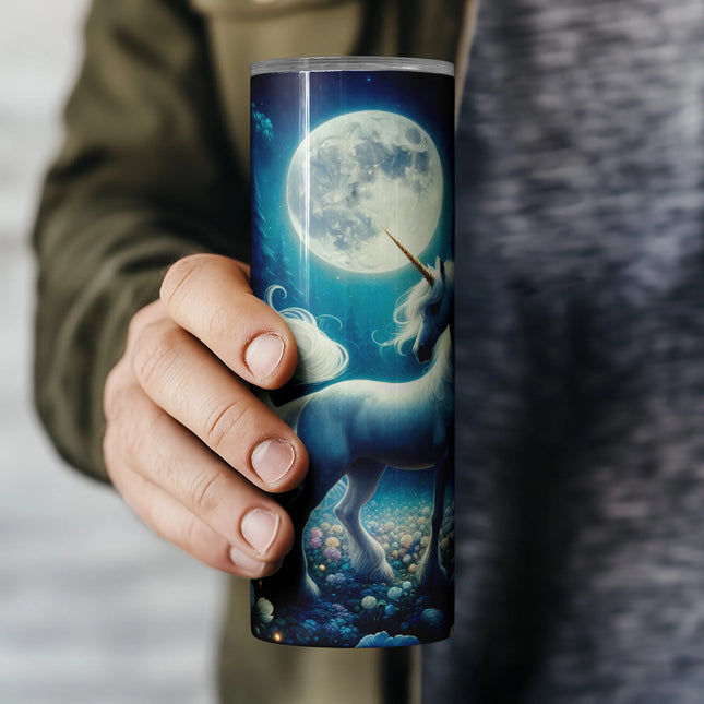 Stunning digital unicorn wrap with moonlight and enchanted flowers for crafting and print-on-demand.
