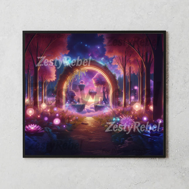 Best tumbler png for wall art and print on demand – celestial portal design with floating islands