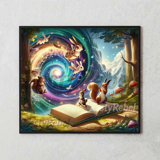 Best tumbler png for wall art and print on demand – enchanted woodland scene with swirling story vortex