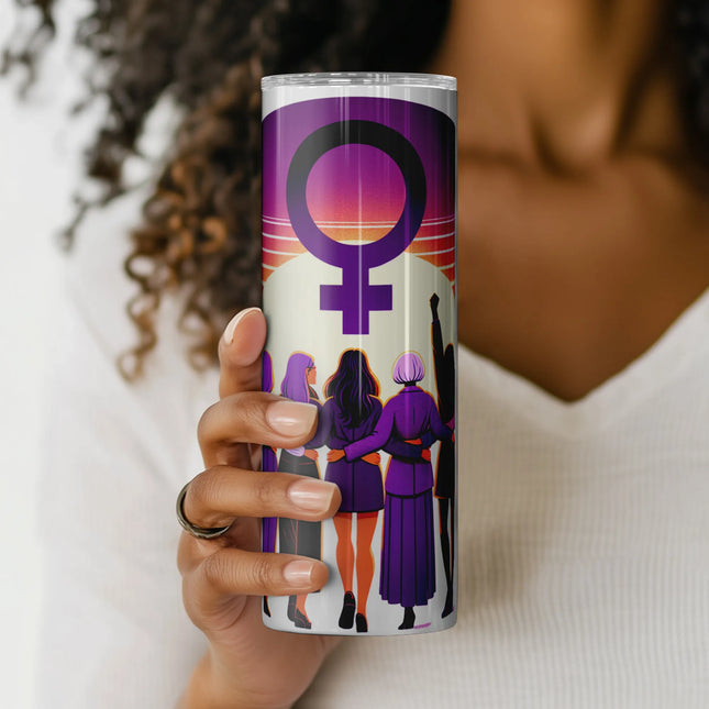 Digital PNG for 20oz skinny tumbler featuring a retro aesthetic feminist empowerment theme – ideal for POD sellers and crafters.