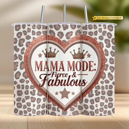 20oz sublimation wrap with glitter heart, crowns, and leopard print background