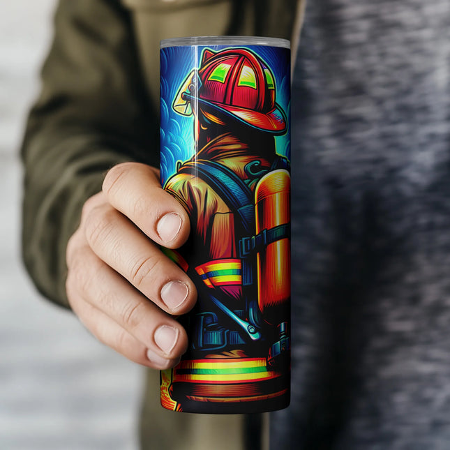 Tumblers for real heroes – fire-themed wrap for 20oz skinny tumbler.