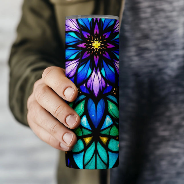 Digital PNG with stylized flower petals and galaxy-inspired glow, ideal for 20oz tumbler wraps.