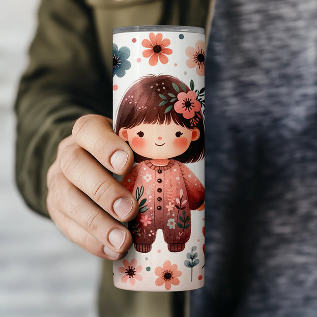 Preview of floral girl tumbler wrap in PNG format – high-res 20oz design for DIY projects and POD tumbler crafts.