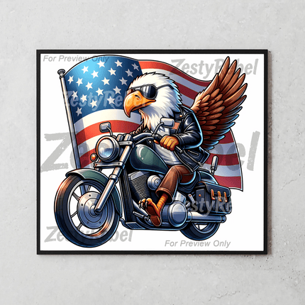 USA-themed 20oz tumbler sublimation design featuring a biker eagle and waving stars-and-stripes background.