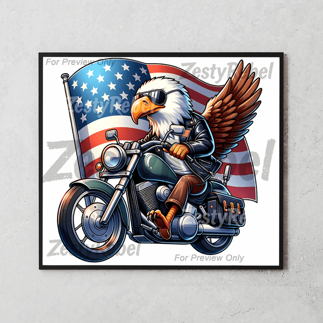 USA-themed 20oz tumbler sublimation design featuring a biker eagle and waving stars-and-stripes background.