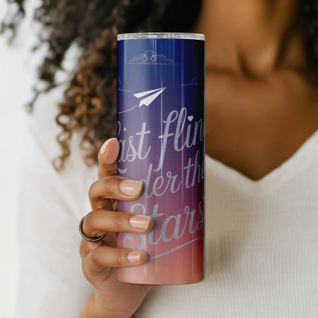 Sublimation tumbler wrap for bridal crew gifts featuring a whimsical wedding send-off under the stars.