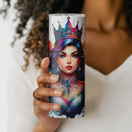 Sublimation design featuring celestial beauty with flowing cosmic hair and regal starlit elements.