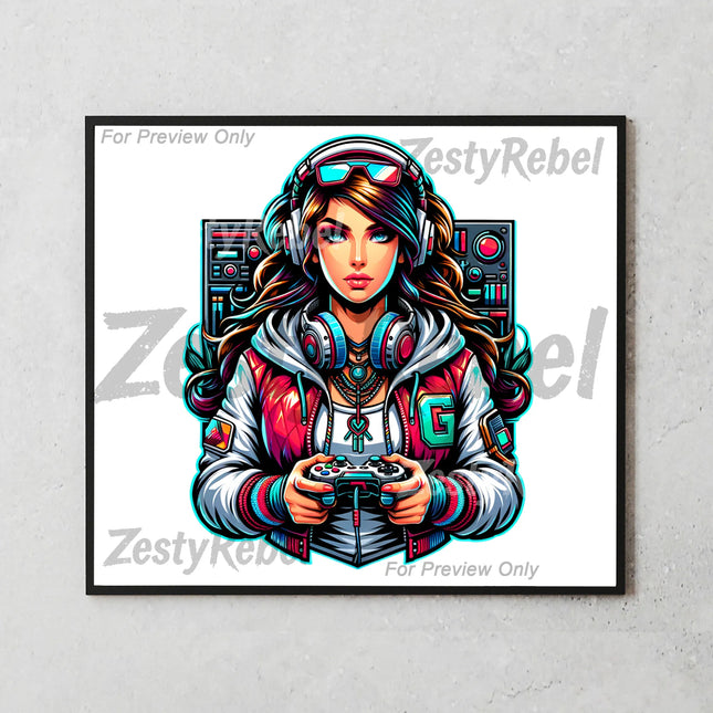colorful cyberpunk-themed gaming tumbler wrap png for 20oz sublimation projects