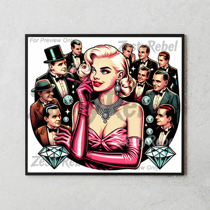 Retro Hollywood beauty surrounded by sparkle – DIY gift sublimation PNG.