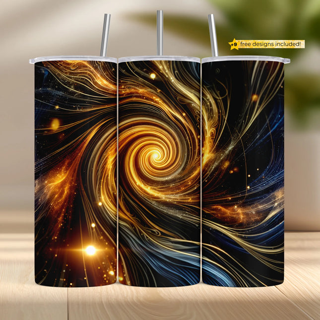 Buy golden galaxy swirl tumbler png – celestial digital wrap download for cosmic crafting