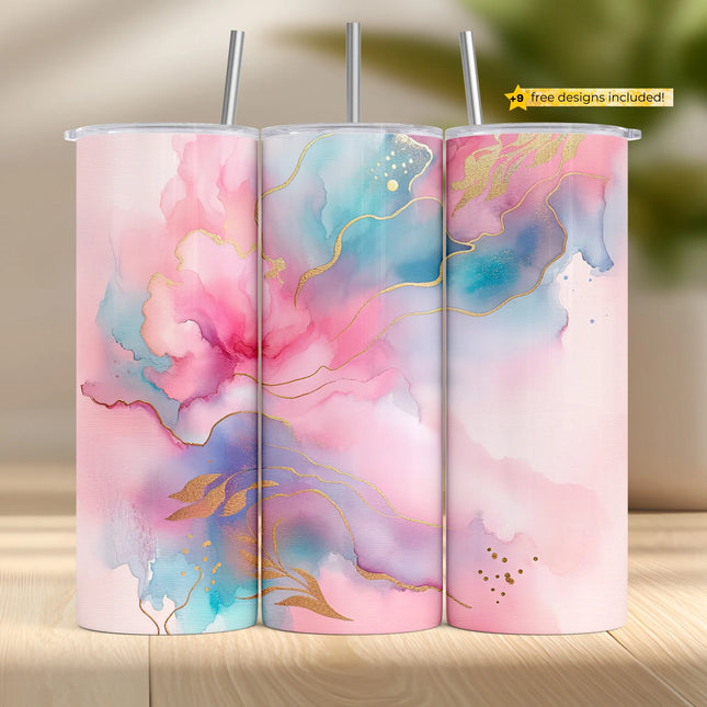 Buy watercolor tumbler png with gold blush tones – luxury sublimation wrap for coffee lovers and DIY crafters