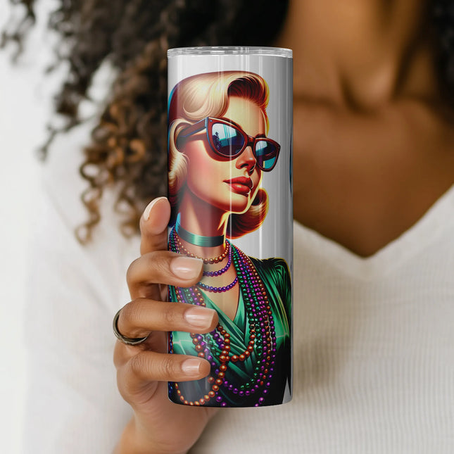 20oz skinny tumbler wrap with confident retro woman and unapologetic opinion energy.