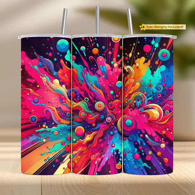 Buy tumbler png neon holographic splash – vibrant sublimation wrap for crafters