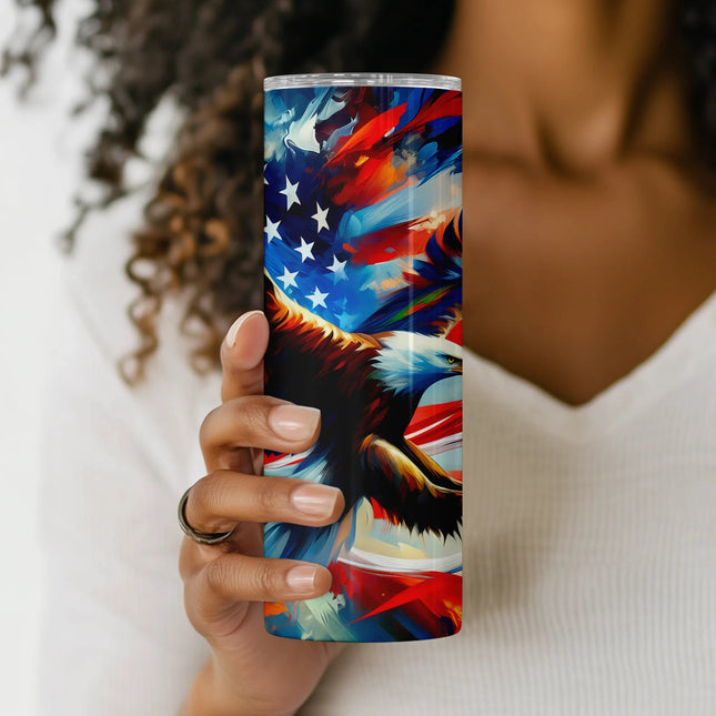 Digital sublimation file showing eagle in flight with abstract flag design