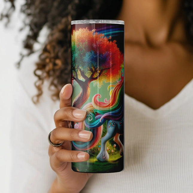 Printable wrap file with fantasy unicorn, gemstone details, and rainbow-lit forest background.
