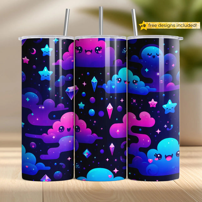 Buy tumbler png for sublimation – kawaii galaxy cloud wrap with crystals and stars