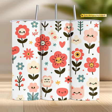 Seamless sublimation design with happy floral pattern in coral and cream
