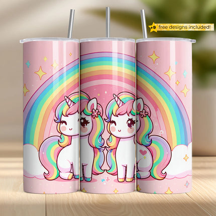 Buy unicorn tumbler png with rainbow pastel twins – sublimation design for drinkware and gifts
