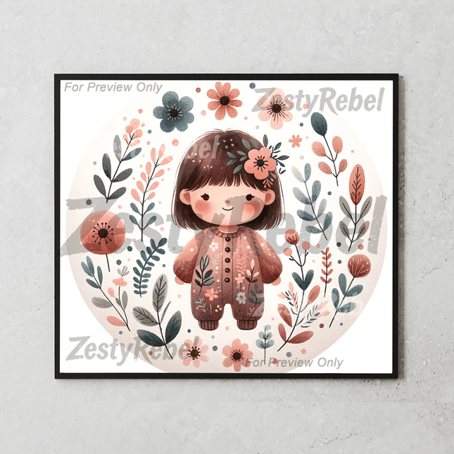 Mockup of 20oz skinny tumbler featuring floral girl illustration – ideal for kids DIY sublimation and craft tumbler projects.