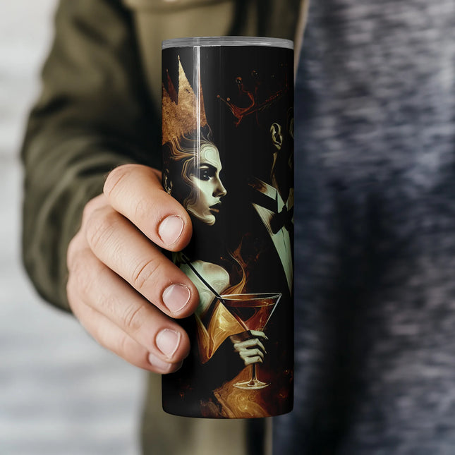 High-res digital wrap featuring formal couple with crowns and cocktails – ideal for POD wedding gifts.
