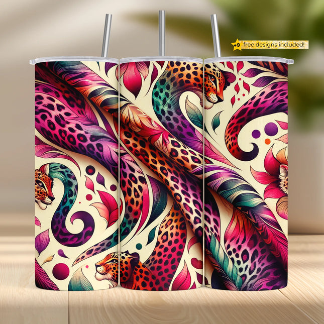 Buy leopard animal print tumbler png for sublimation – neon jungle wrap digital download