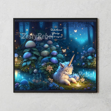 Fantasy unicorn in a dreamy glowing garden, ideal for crafting magical tumbler wraps.