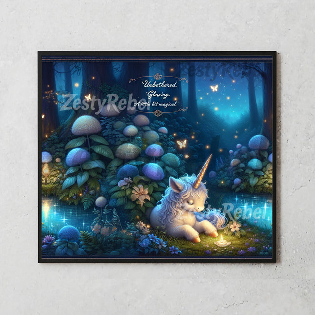 Fantasy unicorn in a dreamy glowing garden, ideal for crafting magical tumbler wraps.