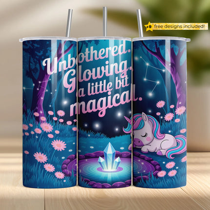 Buy unicorn tumbler png for sublimation – magical forest crystal wrap with pastel colors
