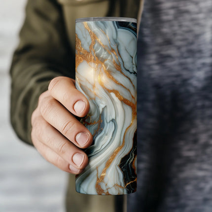 Flat preview of seamless marble tumbler wrap formatted for 20oz sublimation with transparent background.