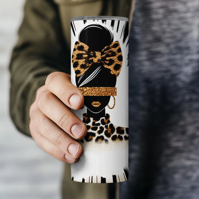 Flat PNG layout of leopard mom boss tumbler wrap, sized for 20oz sublimation with seamless edges.