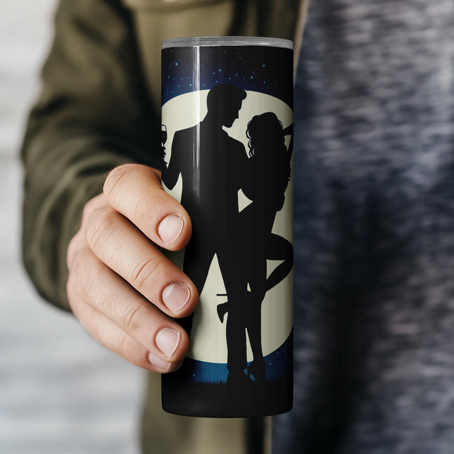 Chic Hollywood couple under moon – 20oz skinny tumbler wrap for DIY crafters.