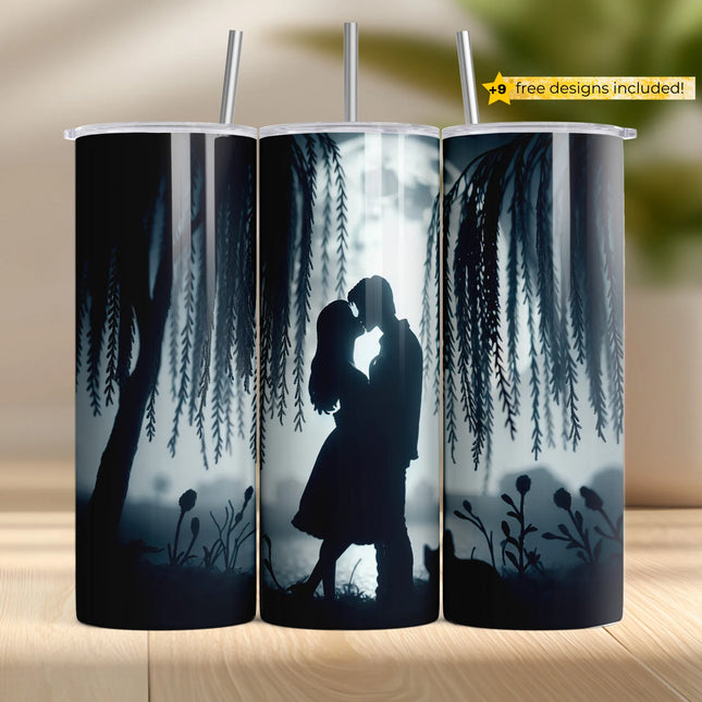 Buy romantic tumbler png for sublimation – silhouette couple under moonlight wrap for 20oz tumblers
