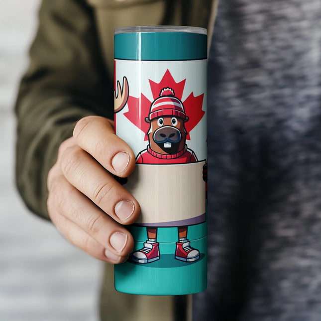 Adorable Canadian animal trio in sweaters – tumbler sublimation design.
