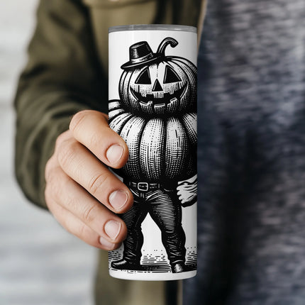 muscle jack-o'-lantern Halloween tumbler wrap PNG, ideal for sublimation crafters and spooky DIY projects