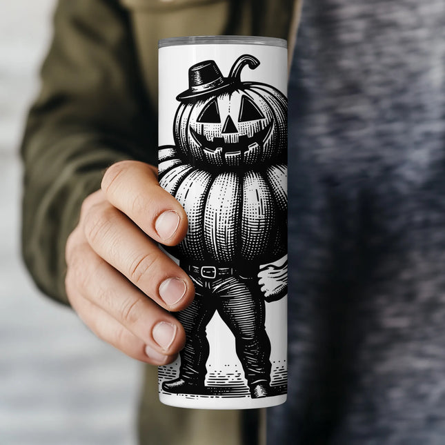 muscle jack-o'-lantern Halloween tumbler wrap PNG, ideal for sublimation crafters and spooky DIY projects