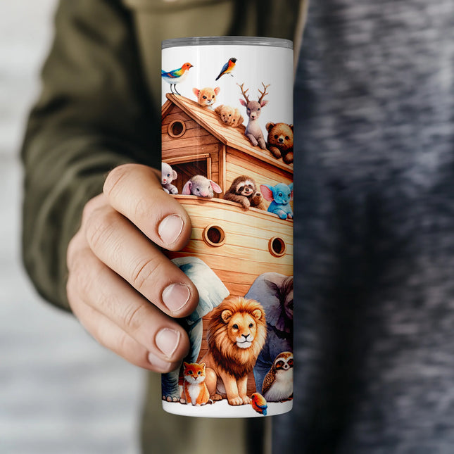 Flat PNG preview of a digital Noah’s Ark tumbler wrap design for 20oz sublimation, suitable for POD sellers and custom craft shops.