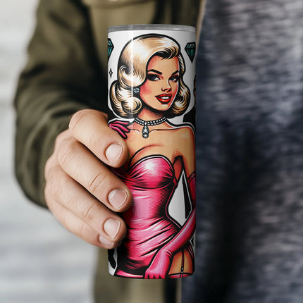 Classic pinup inspired wrap design for DIY crafters – 20oz skinny tumbler.