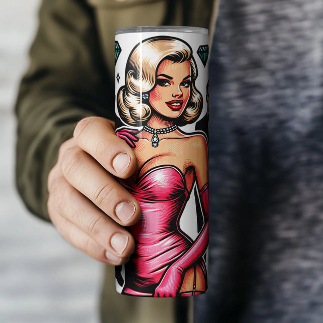 Classic pinup inspired wrap design for DIY crafters – 20oz skinny tumbler.