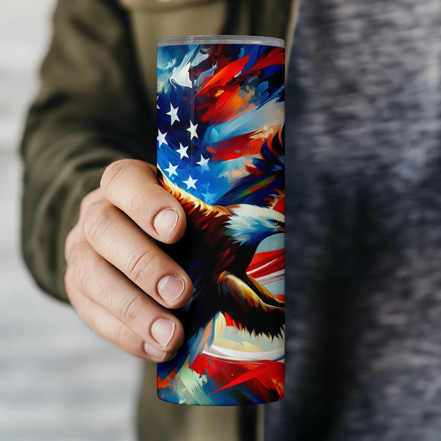 Artistic tumbler wrap PNG with eagle and energetic American flag streaks
