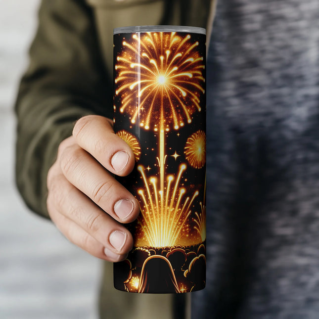 Dazzling fireworks show with sparkles and silhouettes – 20oz tumbler sublimation.
